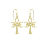A breath of life ~ Triple Goddess Ankh Solid Yellow Gold Hook Earrings with Gemstone GER1708
