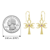 A breath of life ~ Triple Goddess Ankh Solid Yellow Gold Hook Earrings with Gemstone GER1708