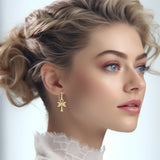 A breath of life ~ Triple Goddess Ankh Solid Yellow Gold Hook Earrings with Gemstone GER1708