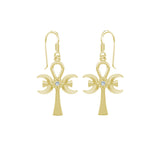 A breath of life ~ Triple Goddess Ankh Solid Yellow Gold Hook Earrings with Gemstone GER1708