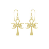 A breath of life ~ Triple Goddess Ankh Solid Yellow Gold Hook Earrings with Gemstone GER1708