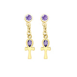 Ankh Solid Gold Post Dangling Earrings with Gemstone GER2190