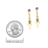 Ankh Solid Gold Post Dangling Earrings with Gemstone GER2190