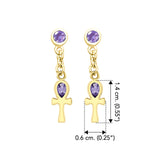 Ankh Solid Gold Post Dangling Earrings with Gemstone GER2190