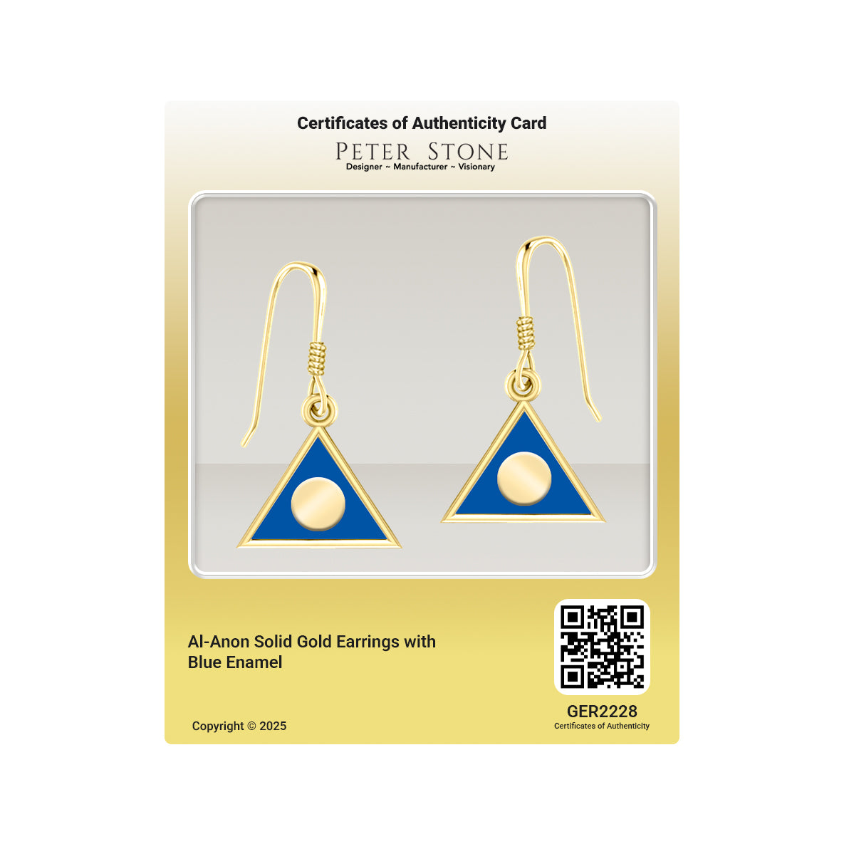 Al-Anon Solid Gold Earrings with Blue Enamel GER2228