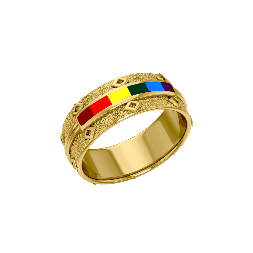 Rainbow Color Inlay Solid Gold Band Ring GJR259