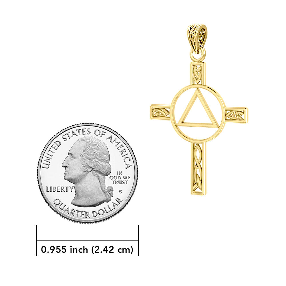 Celtic Knotwork Cross with AA Recovery Solid Gold Pendant GPD327