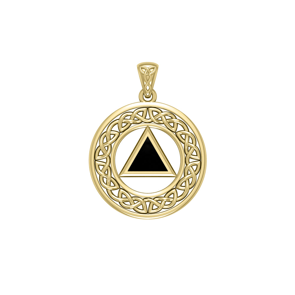AA Recovery with Celtic Boarder 14K Yellow Gold Pendant GPD3938