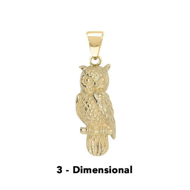 The Horned Owl 3-Dimensional Solid Gold Pendant GPD4586
