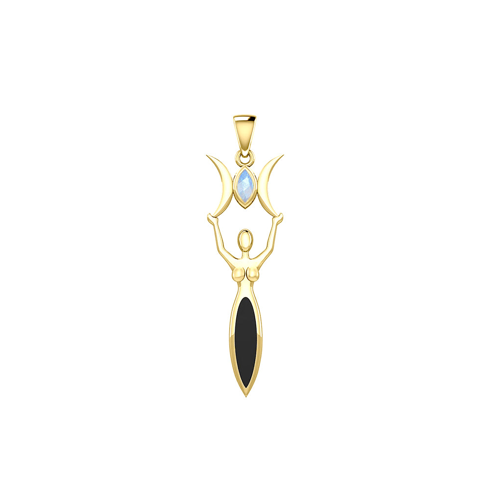 Triple Goddess with Marquise Gemstone Solid Yellow Gold Pendant GPD5659