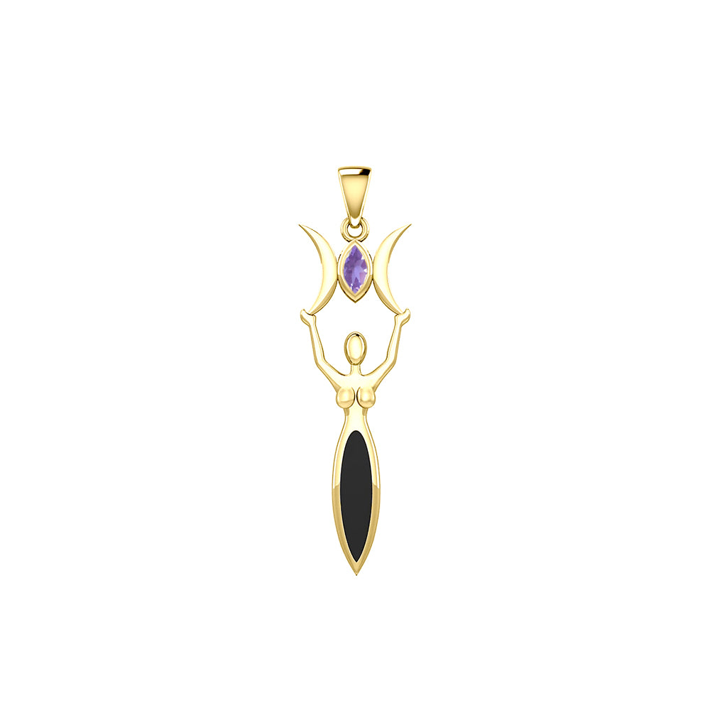 Triple Goddess with Marquise Gemstone Solid Yellow Gold Pendant GPD5659