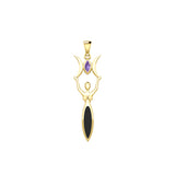 Triple Goddess with Marquise Gemstone Solid Yellow Gold Pendant GPD5659