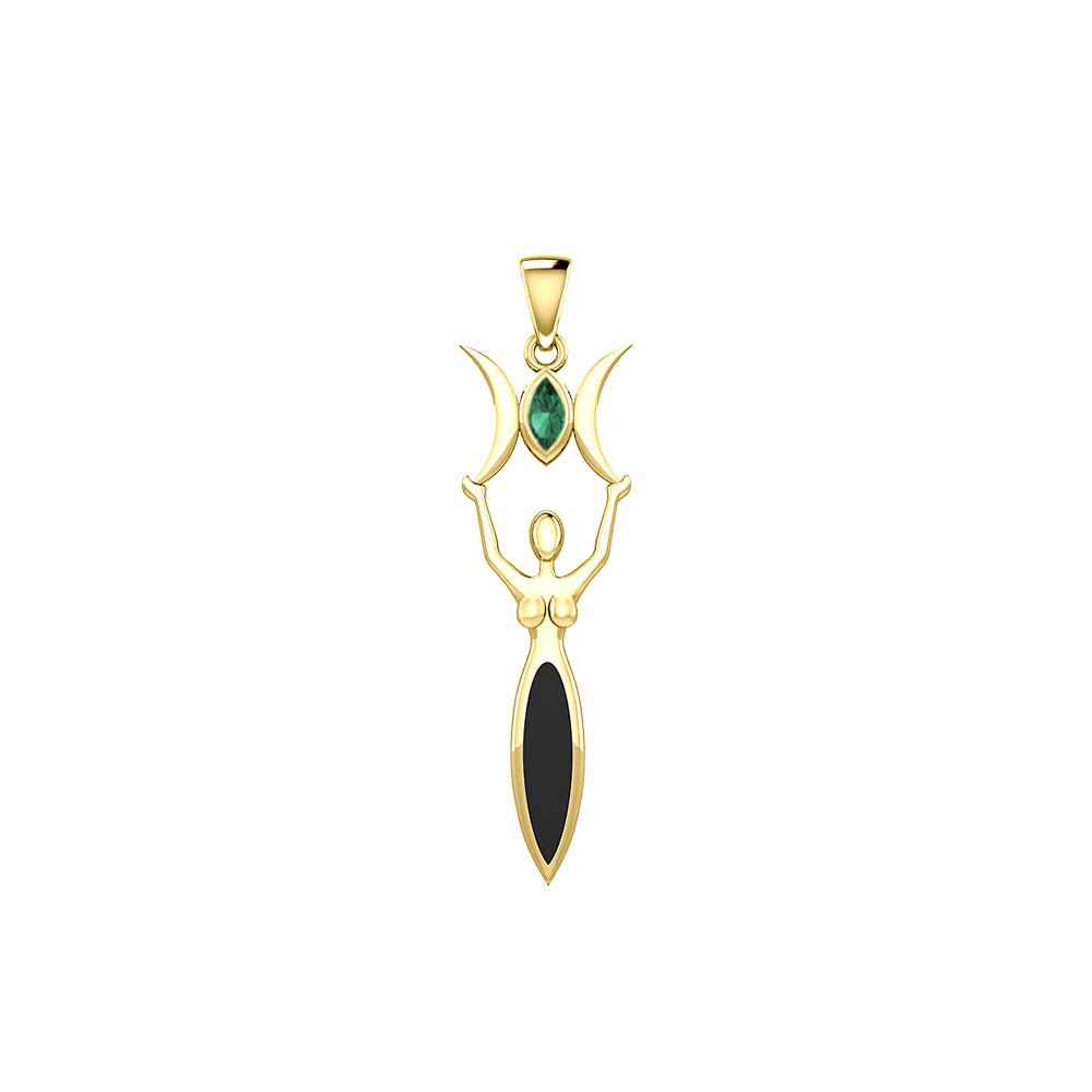 Triple Goddess with Marquise Gemstone Solid Yellow Gold Pendant GPD5659