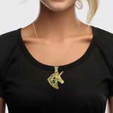 Celtic Unicorn Solid Yellow Gold Pendant with Gem GPD5732