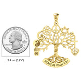 Tree of Life with Peace and Faith Symbols Solid Gold Pendant GPD6364