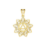 The Flower of Unity with AA Recovery Symbol Solid Gold Pendant GPD6422
