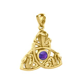 Triple Snake with Celtic Trinity Knot Solid Gold Pendant with Gem GPD6426