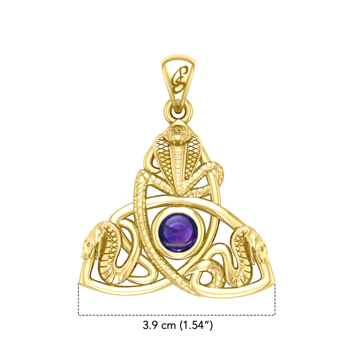 Triple Snake with Celtic Trinity Knot Solid Gold Pendant with Gem GPD6426
