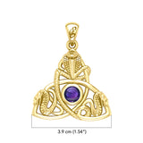 Triple Snake with Celtic Trinity Knot Solid Gold Pendant with Gem GPD6426