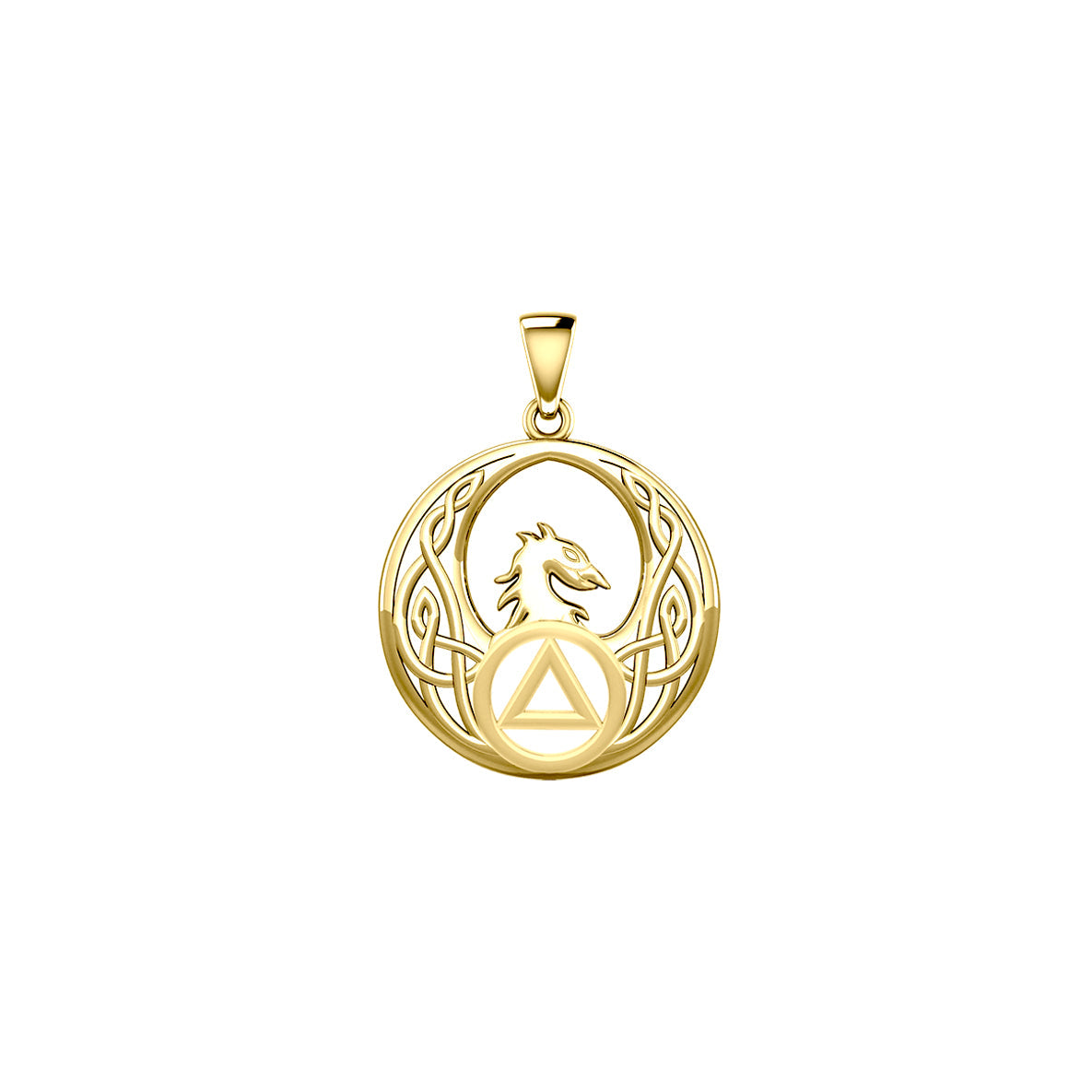 Celtic Phoenix with AA Recovery Symbol Solid Gold Pendant GPD6431