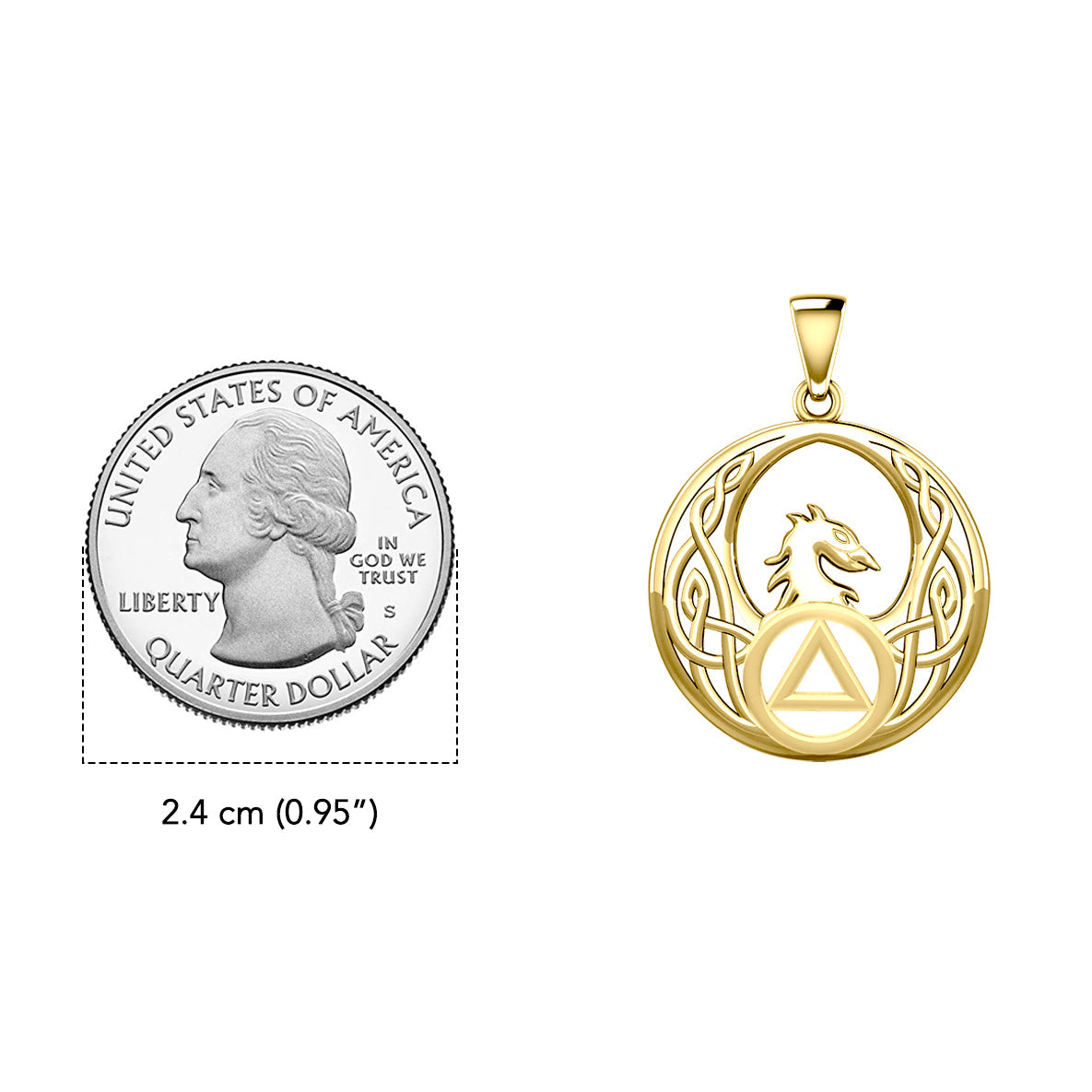 Celtic Phoenix with AA Recovery Symbol Solid Gold Pendant GPD6431