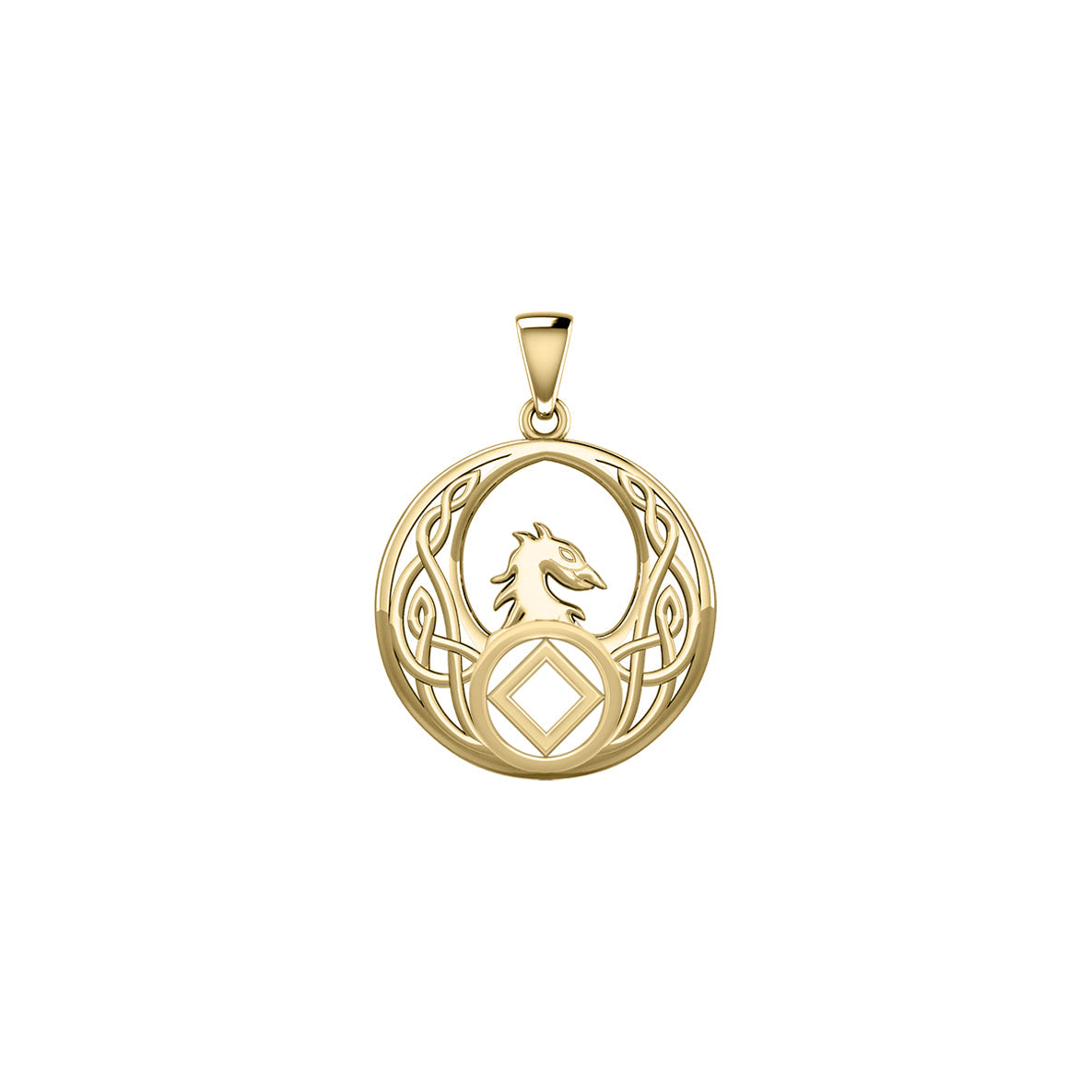 Celtic Phoenix with NA Recovery Symbol Solid Gold Pendant GPD6432