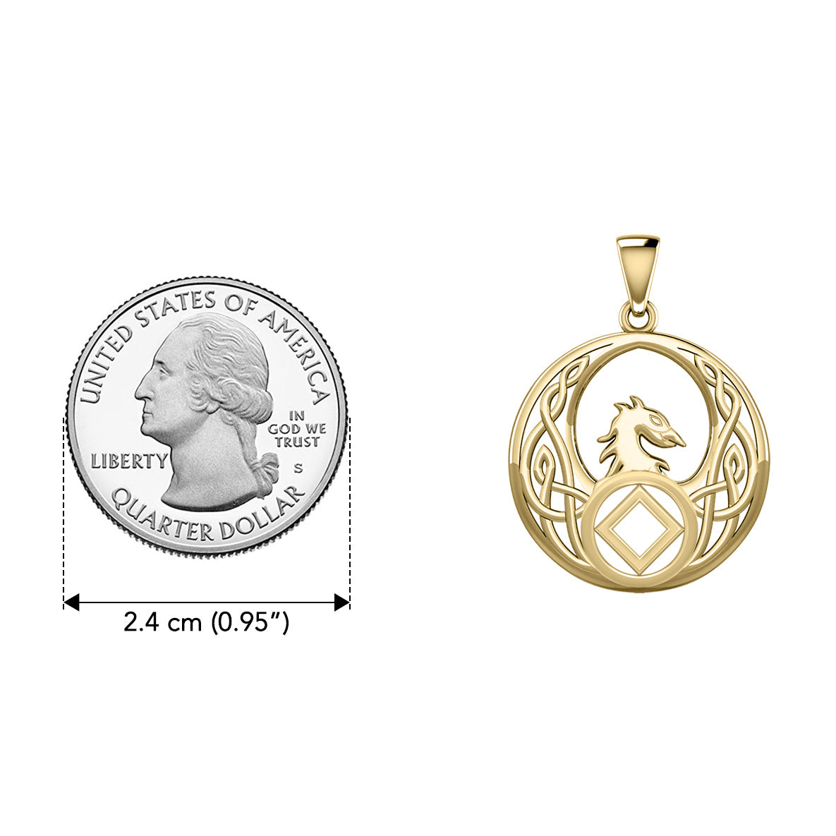 Celtic Phoenix with NA Recovery Symbol Solid Gold Pendant GPD6432