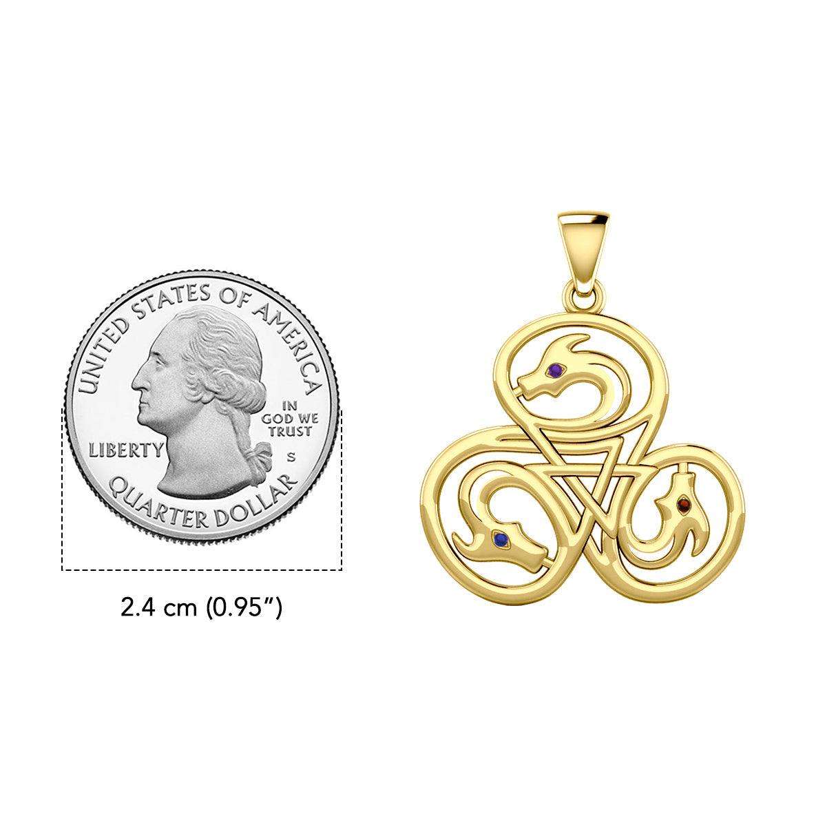 Dragon with Triskele Solid Gold Pendant with Gemstone GPD6439