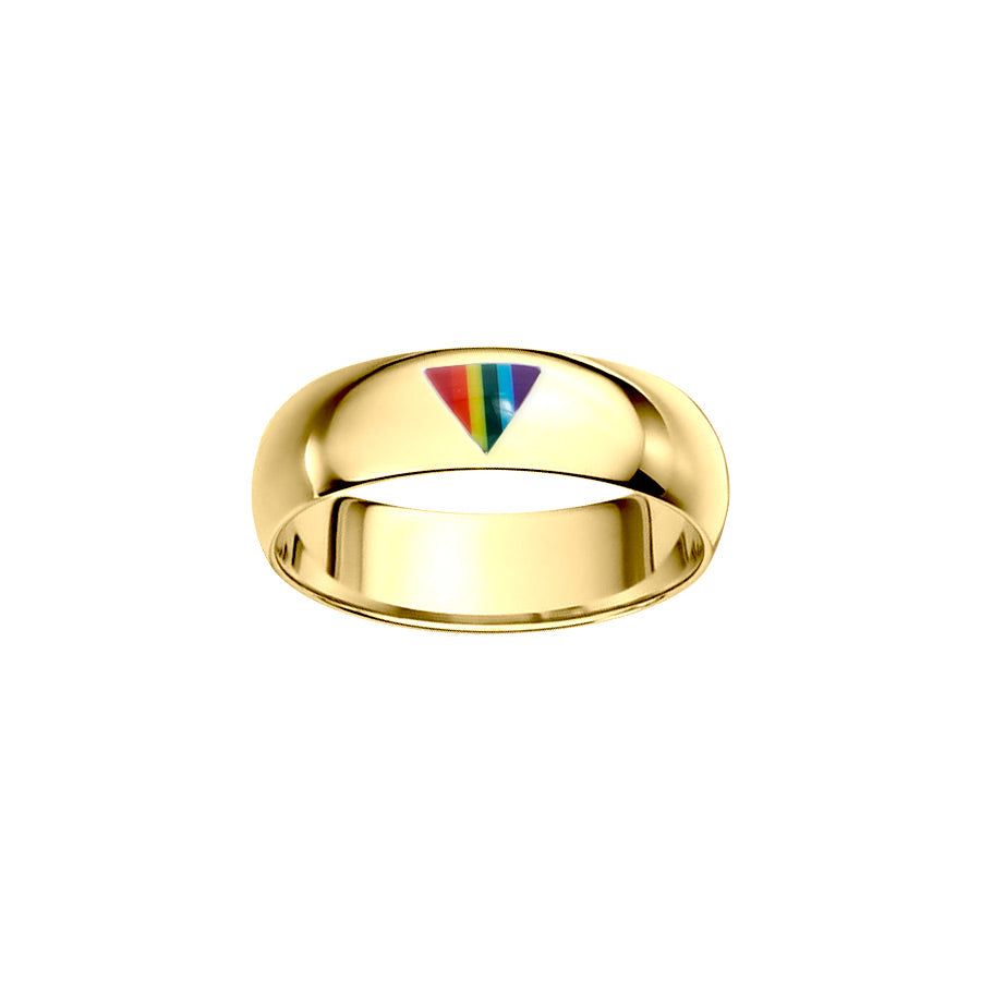 Rainbow Triangle Inlay Solid Gold Band Ring GTR1422