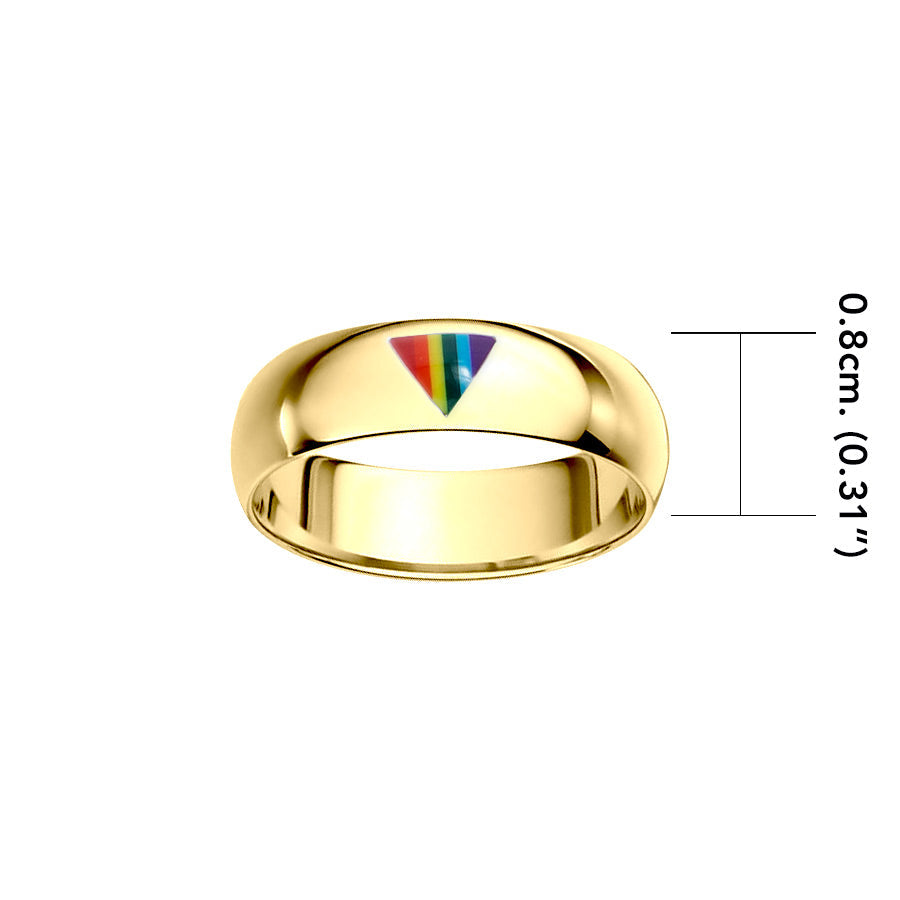 Rainbow Triangle Inlay Solid Gold Band Ring GTR1422