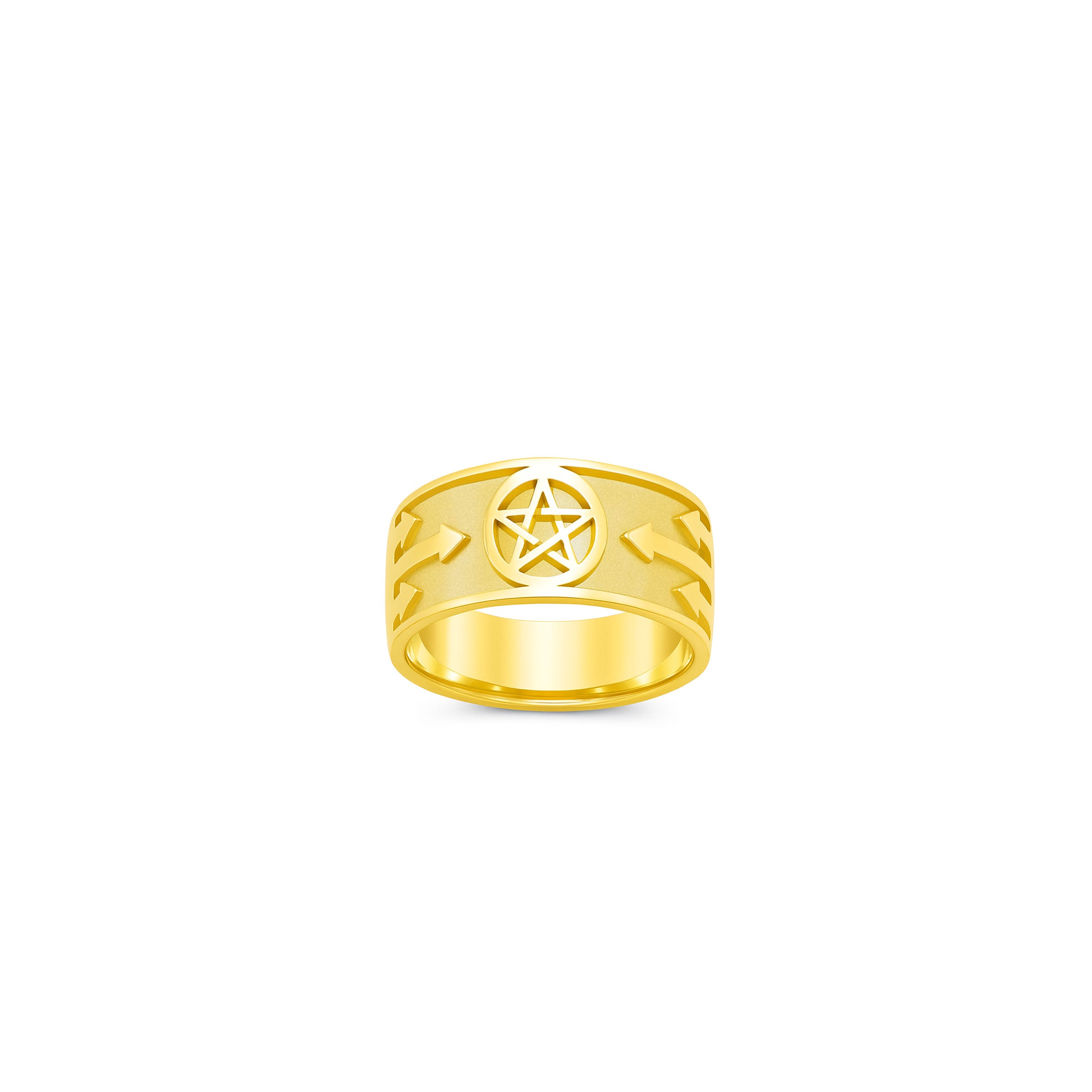 Pentacle with Arrows Solid Gold Ring GTR379