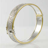 Small Silver and 14K Gold Accent Border Celtic Bangle with open lock MBA211