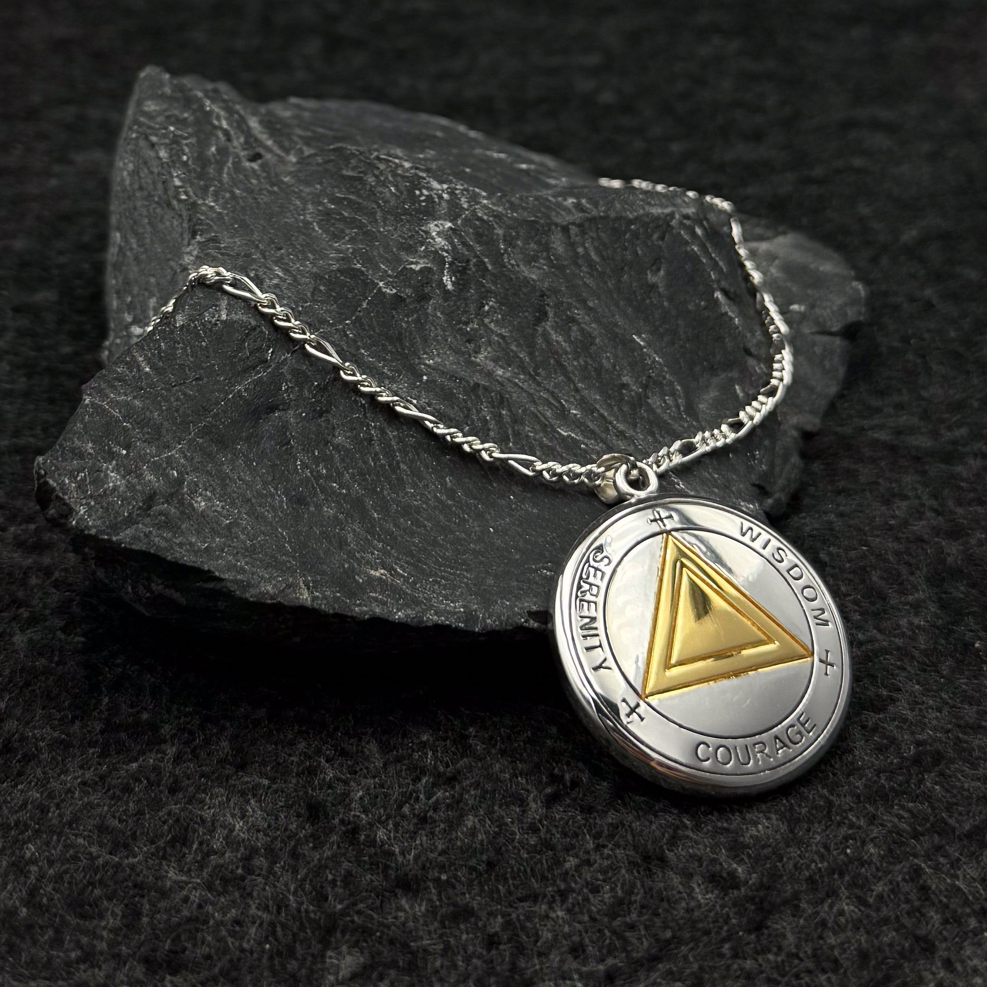 Sigil Seal of The AA Recovery Silver with 14K Gold Accent Necklace MNC558