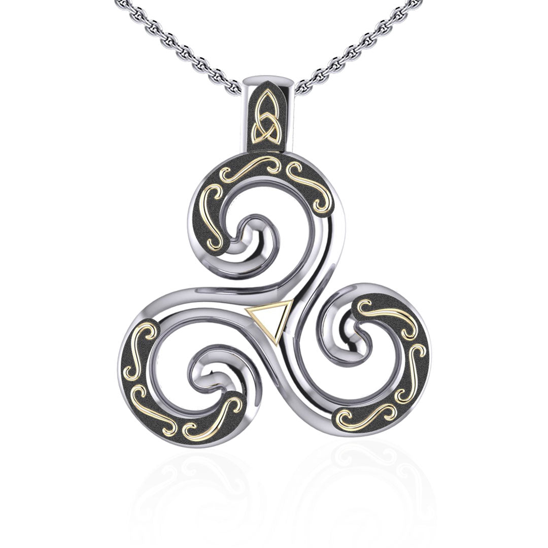 Celtic Triskele Silver and Gold Accent Pendant MPD1818