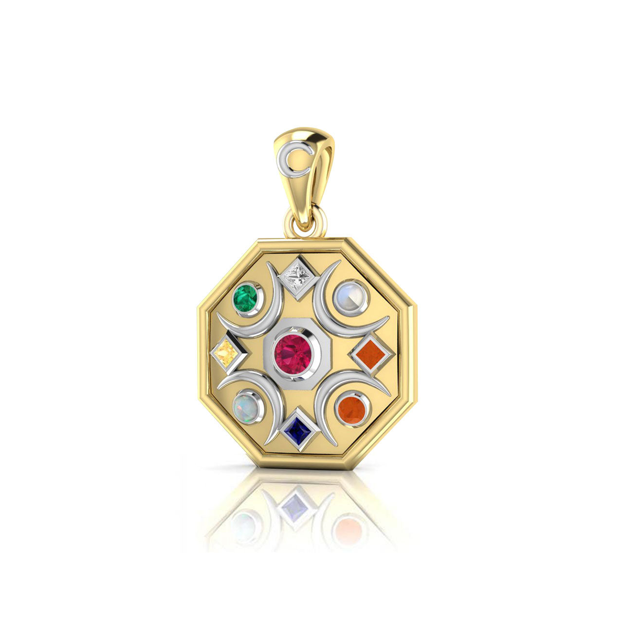 Chandra Moon Silver and Gold Accent with Gemstone Pendant MPD3845
