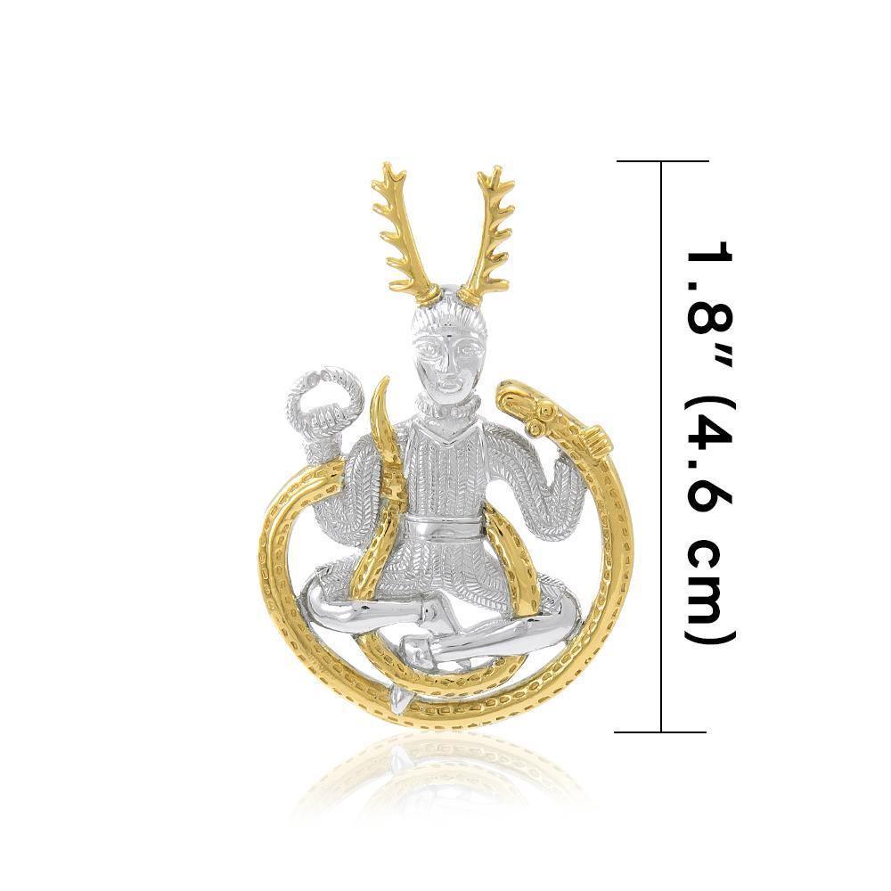 Celtic God Cernunnos Silver and 18K Gold Accent  Pendant MPD4757