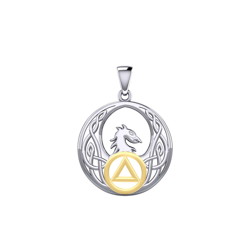 Celtic Phoenix with AA Recovery Symbol Sterling Silver with Gold Accent Pendant MPD6431