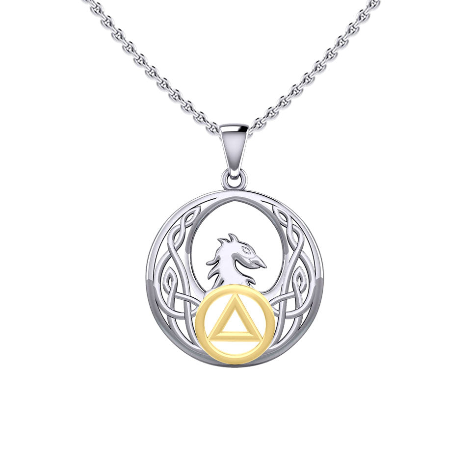 Celtic Phoenix with AA Recovery Symbol Sterling Silver with Gold Accent Pendant MPD6431
