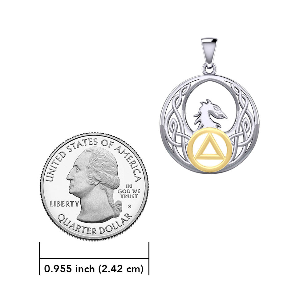 Celtic Phoenix with AA Recovery Symbol Sterling Silver with Gold Accent Pendant MPD6431