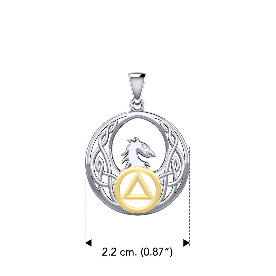 Celtic Phoenix with AA Recovery Symbol Sterling Silver with Gold Accent Pendant MPD6431