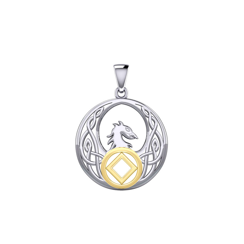 Celtic Phoenix with NA Recovery Symbol Sterling Silver with Gold Accent Pendant MPD6432