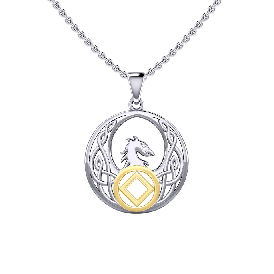 Celtic Phoenix with NA Recovery Symbol Sterling Silver with Gold Accent Pendant MPD6432
