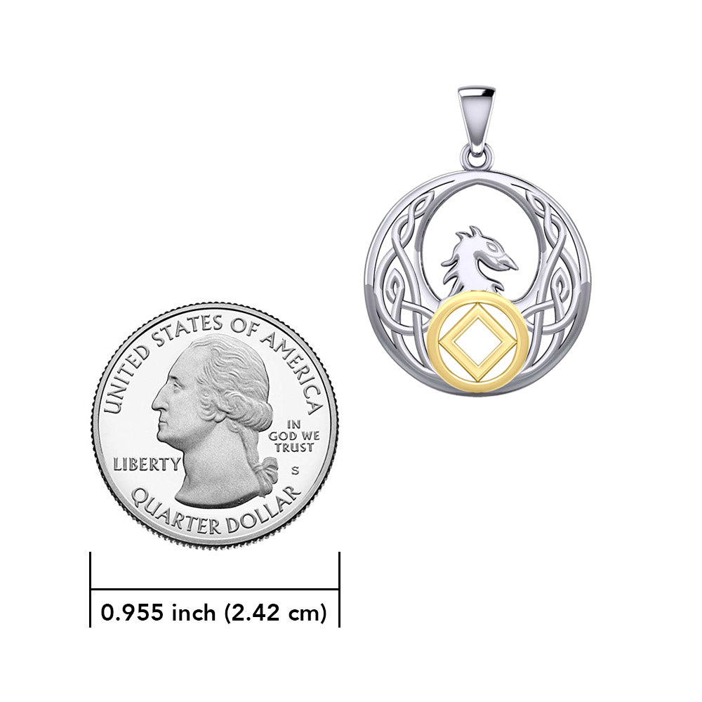 Celtic Phoenix with NA Recovery Symbol Sterling Silver with Gold Accent Pendant MPD6432
