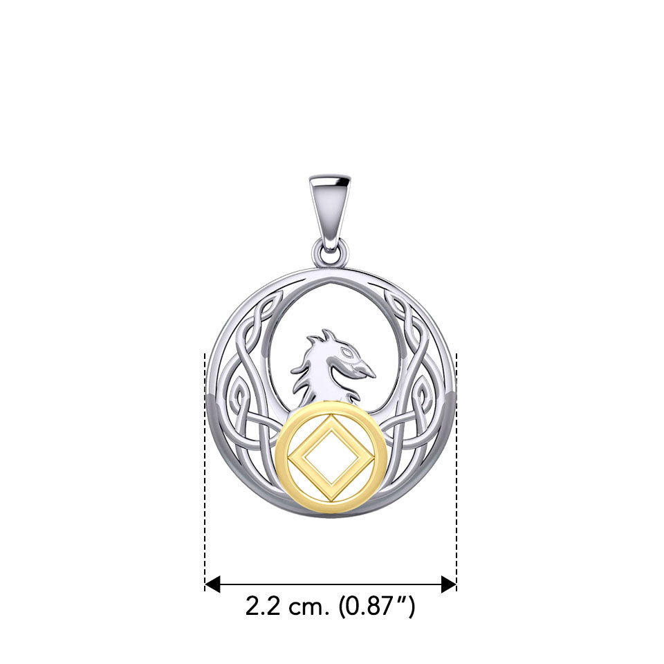 Celtic Phoenix with NA Recovery Symbol Sterling Silver with Gold Accent Pendant MPD6432