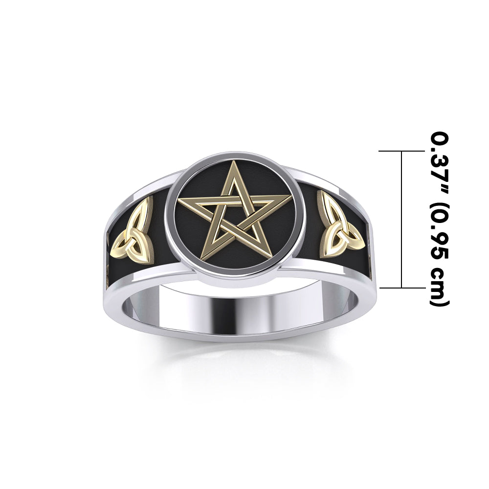Pentacle with Trinity Knot Silver and 14K Gold Accent Ring MRI2103