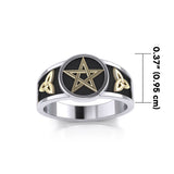 Pentacle with Trinity Knot Silver and 14K Gold Accent Ring MRI2103