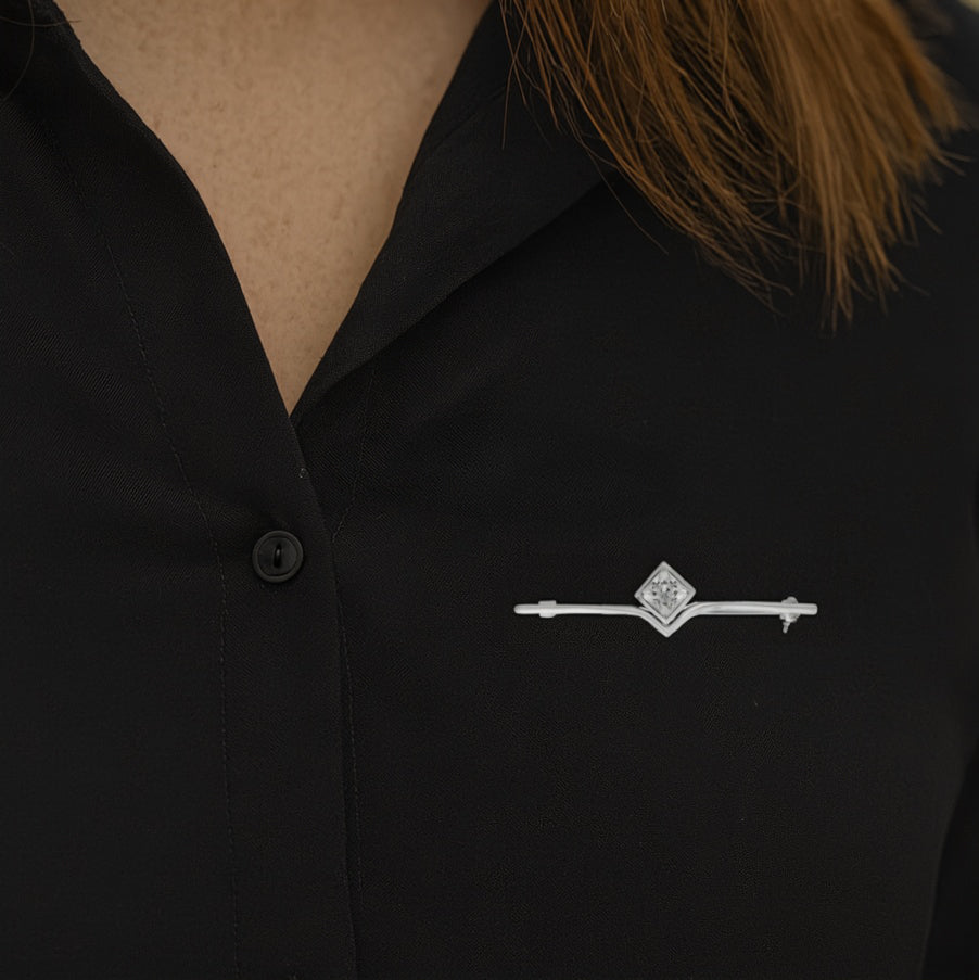 Equestrian Elegance Bar with Square Gem Sterling Silver Brooch TBC076