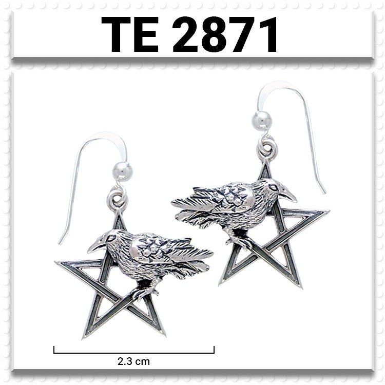 Raven on Pentagram Sterling Silver Earrings TE2871