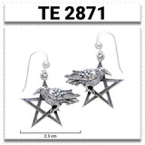 Raven on Pentagram Sterling Silver Earrings TE2871