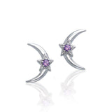 Crescent Moon and Star Sterling Silver Post Earrings TER1229